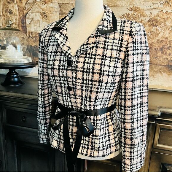 Jessica Howard Cropped Pink White & black Blazer size 10P - Picture 3 of 6